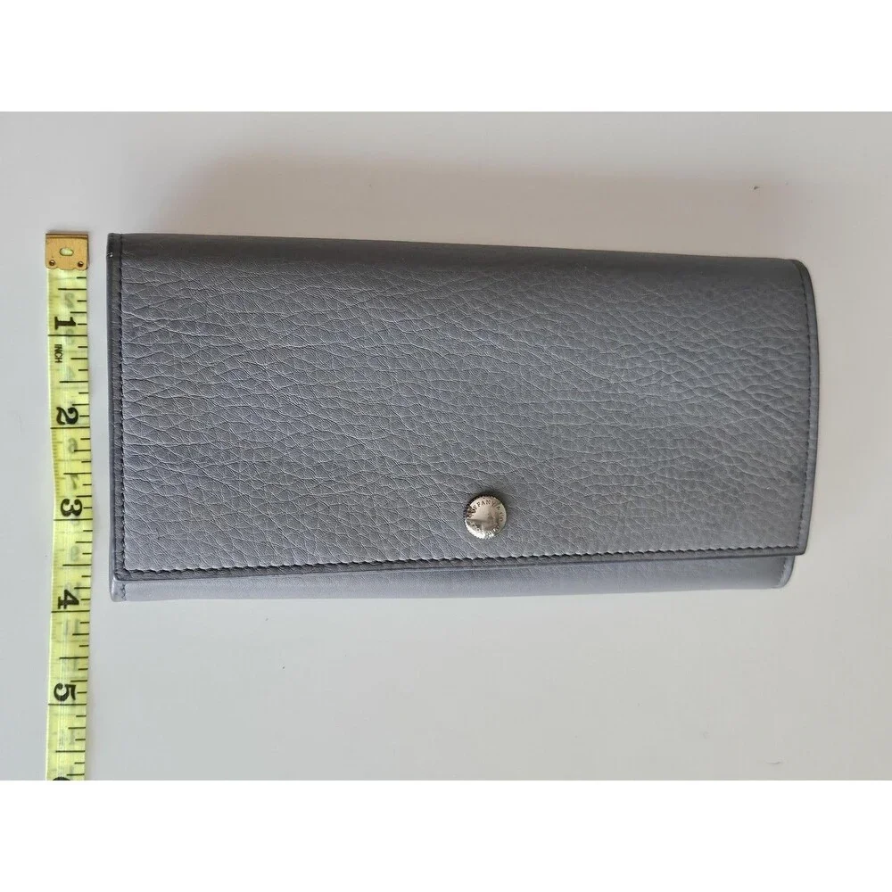 Tiffany & Co Wallet Womens 8x4 Gray Leather Continental Zip Flap Italy